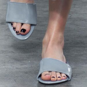 ZARA Blue Faux Patent Leather Flat Sandals Size 8